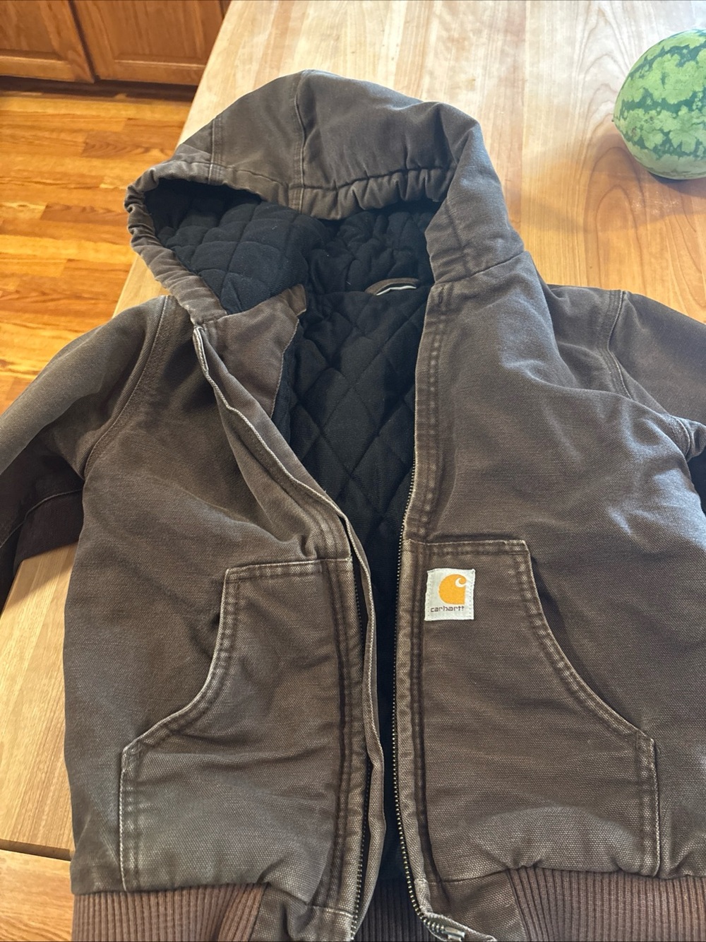 Carhartt Kids Brown Hooded Quilted-Lined Puffer